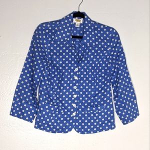 Talbot's Linen Polka Dot Button Up Blazer Blue